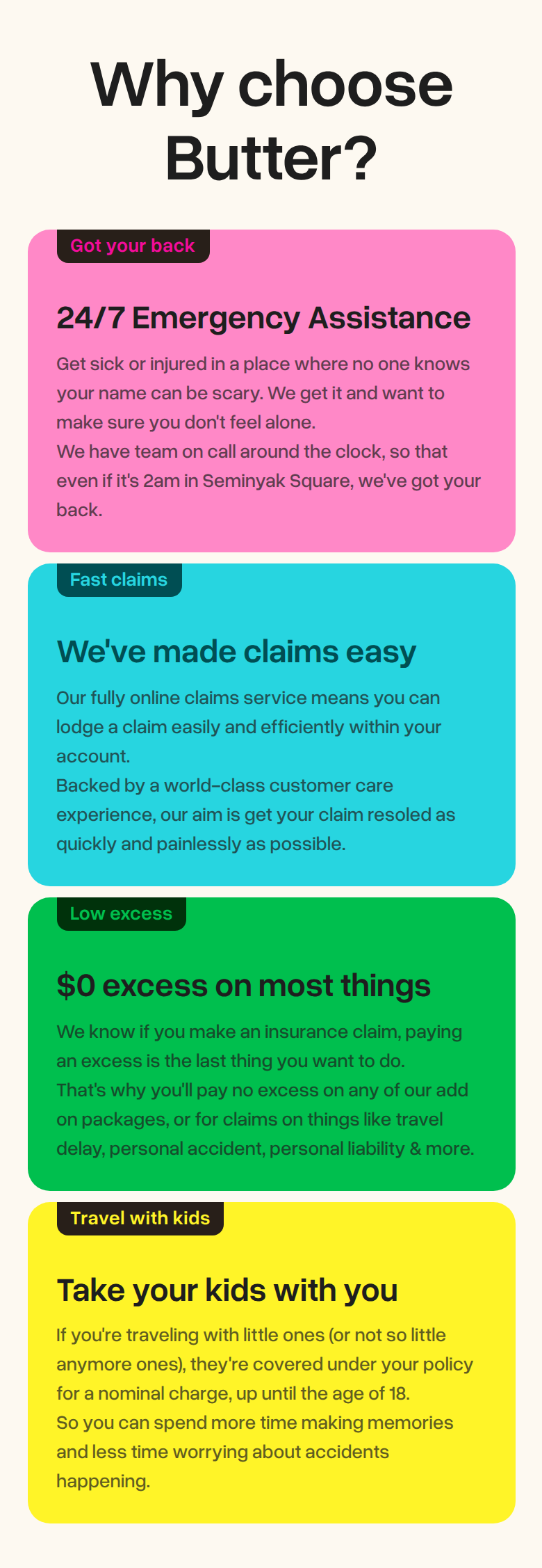 Why Choose Butter section from Butter Insurance, on a phone