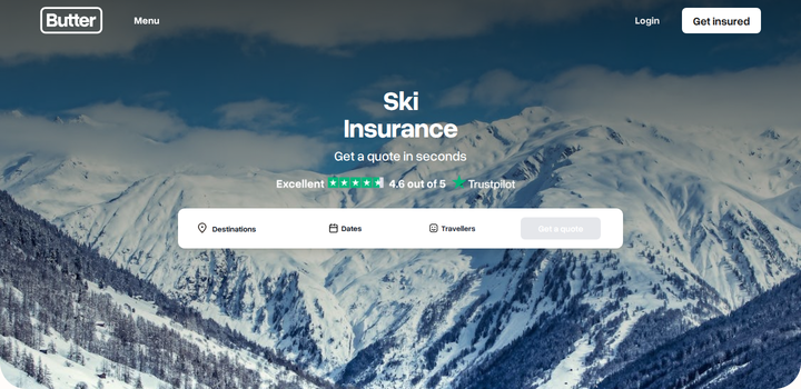 Ski Insurance section from Butter Insurance