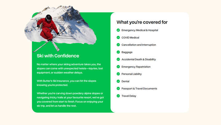 Ski with Confidence section from Butter Insurance