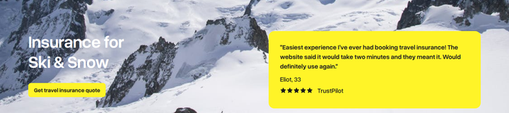 Insurance for Ski and Snow section from Butter Insurance