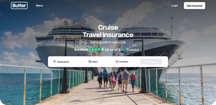 Cruise Travel Insurance section from Butter Insurance