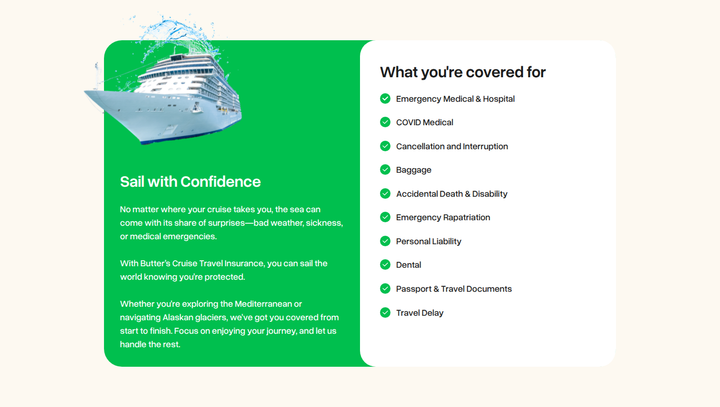 Sail with Confidence section from Butter Insurance