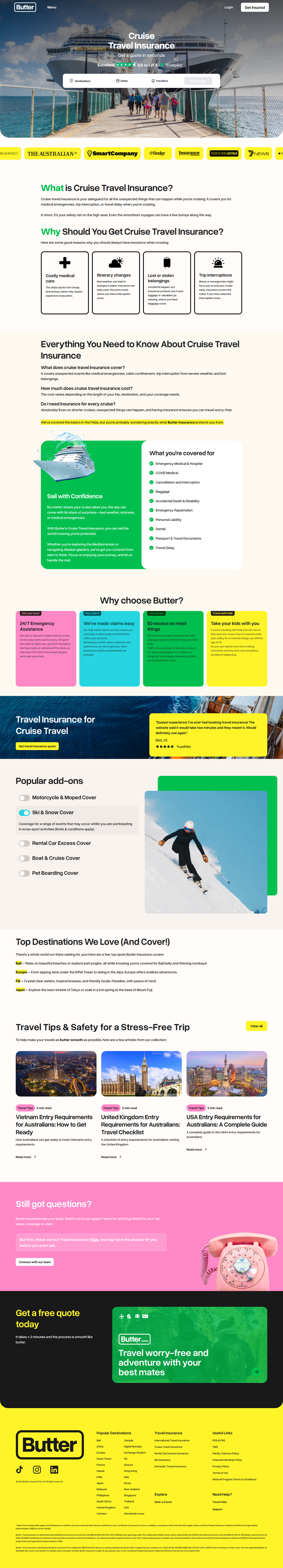 Cruise Travel Insurance page of Butter Insurance