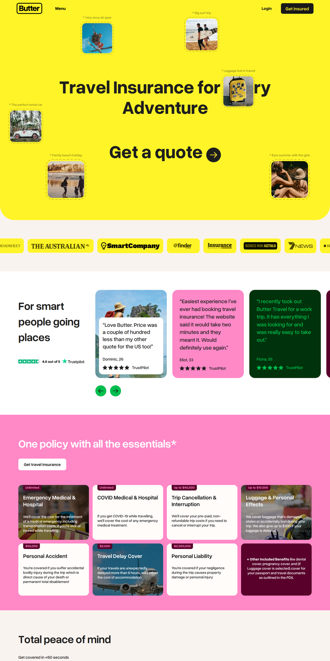 Home page of the Butter Insurance website