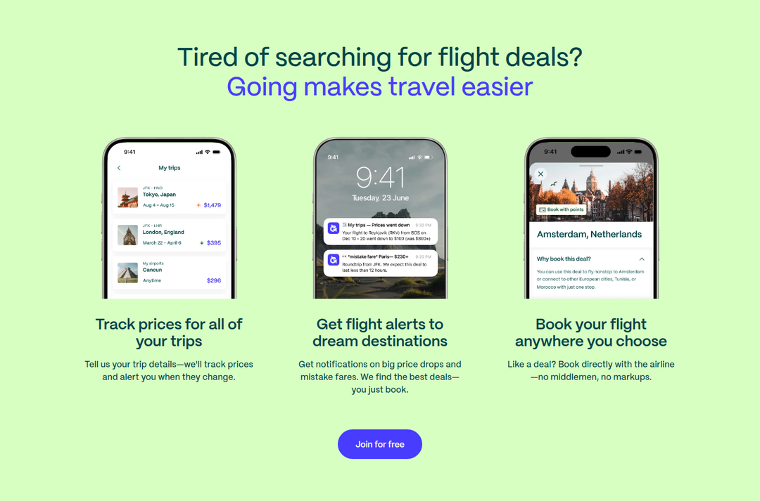 Tired of Searching for Flight Deals section from Going