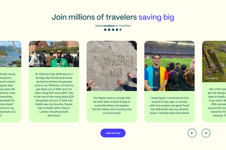 Join Millions of Travelers Saving Big section from Going