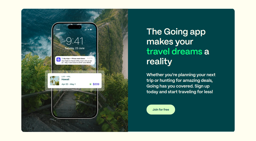 Make Your Travel Dreams a Reality section from Going