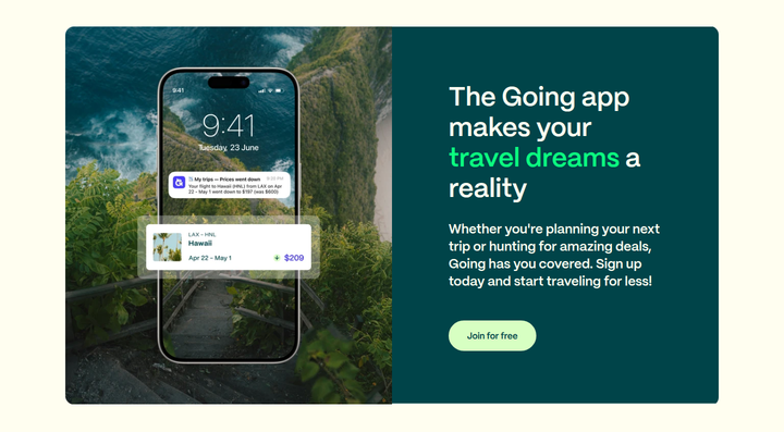 Make Your Travel Dreams a Reality section from Going