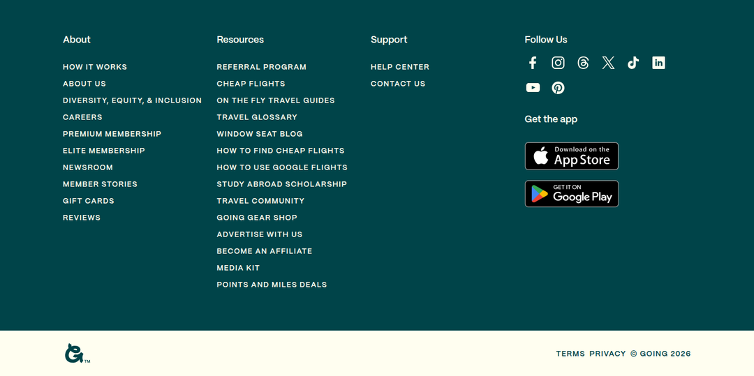 Footer section from Going