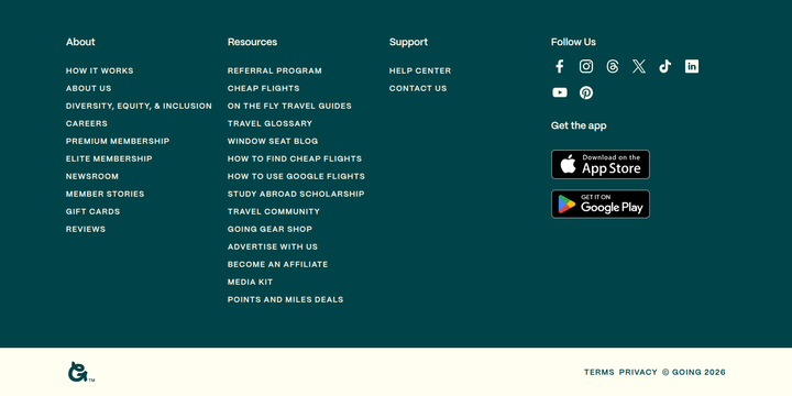 Footer section from Going