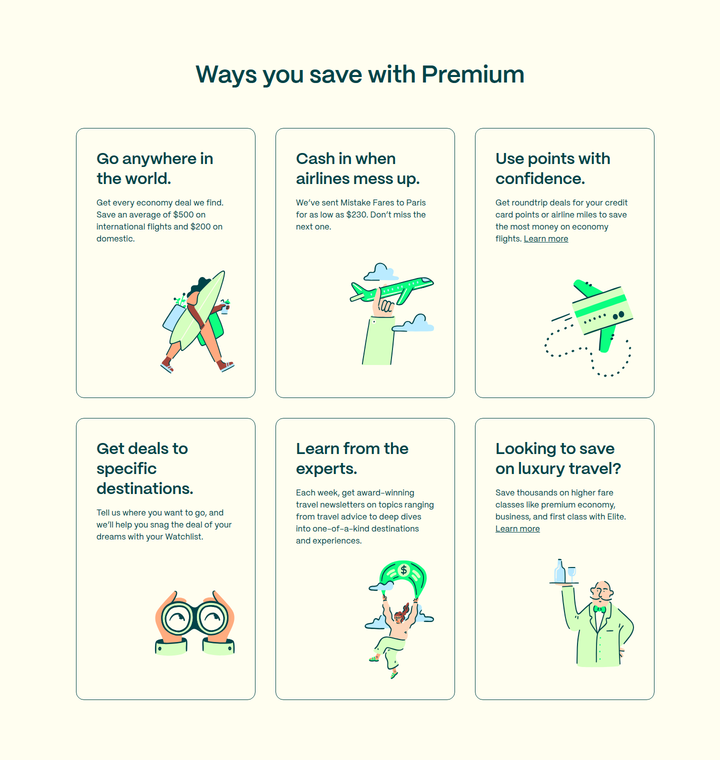 Ways You Save with Premium section from Going