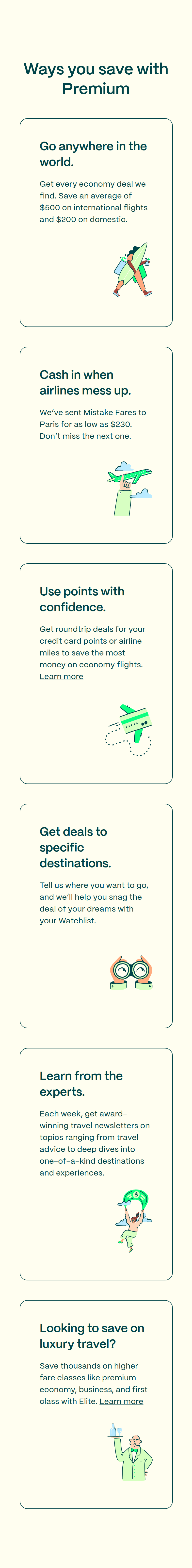 Ways You Save with Premium section from Going, on a phone