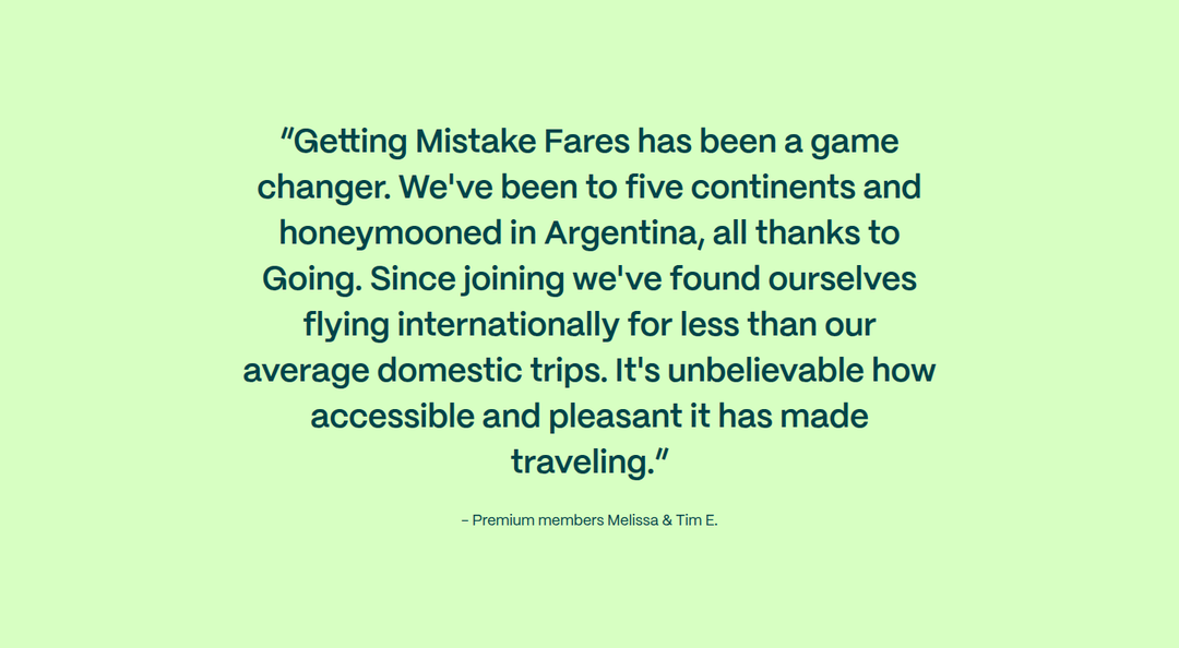 Getting Mistake Fares Has Been a Game Changer section from Going