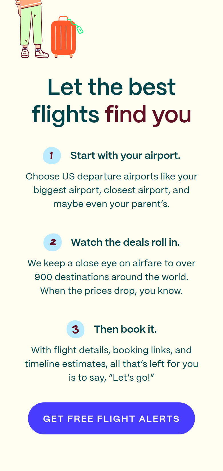 Let the Best Flights Find You section from Going, on a phone