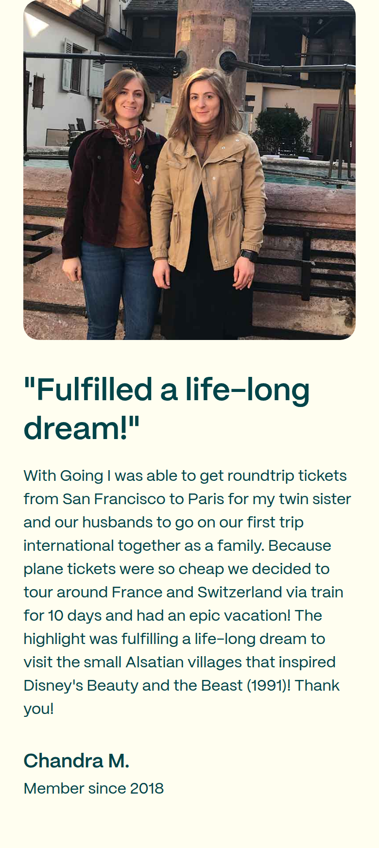 Fulfilled a Life-Long Dream section from Going, on a phone