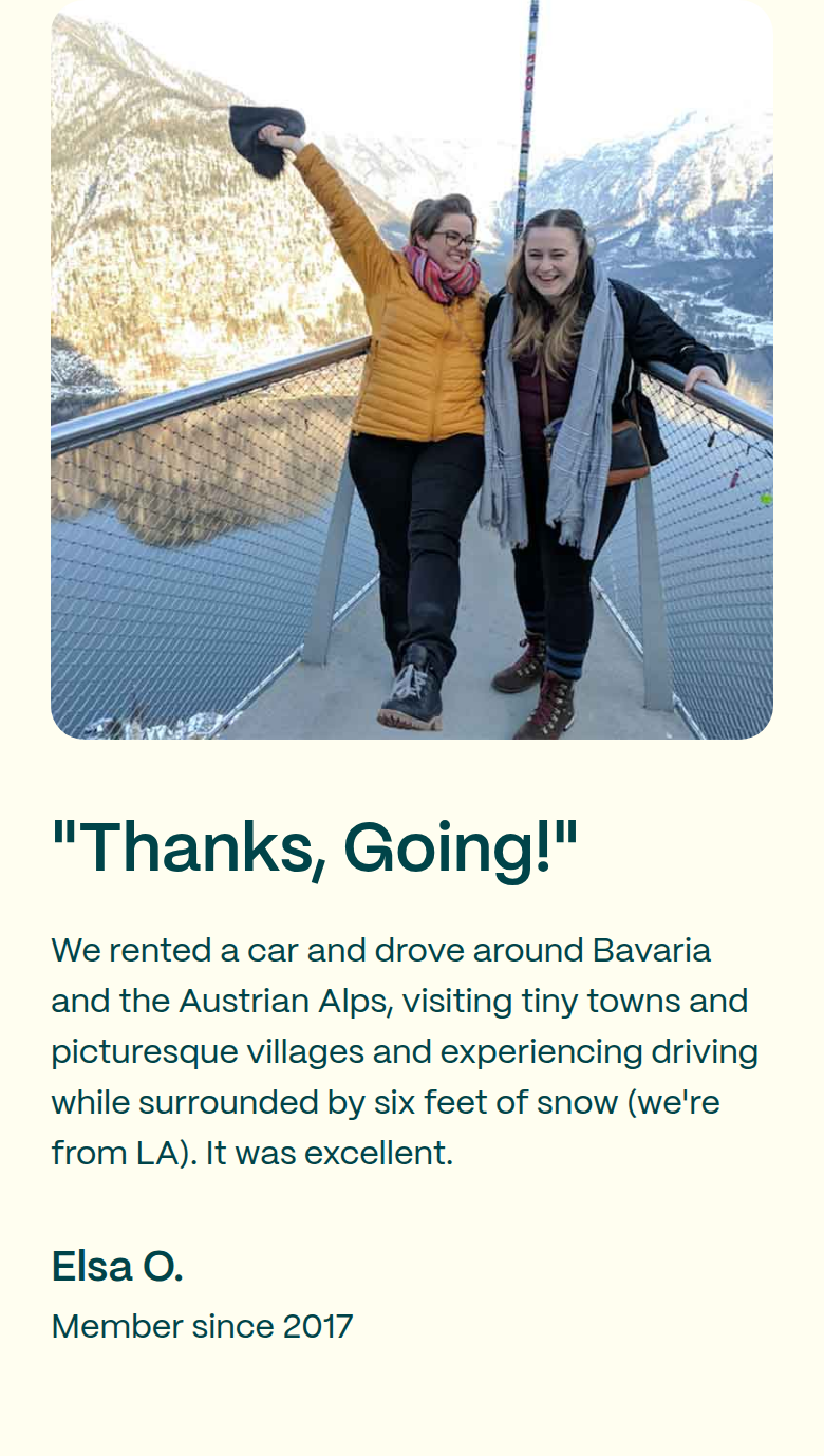 Thanks, Going section from Going, on a phone