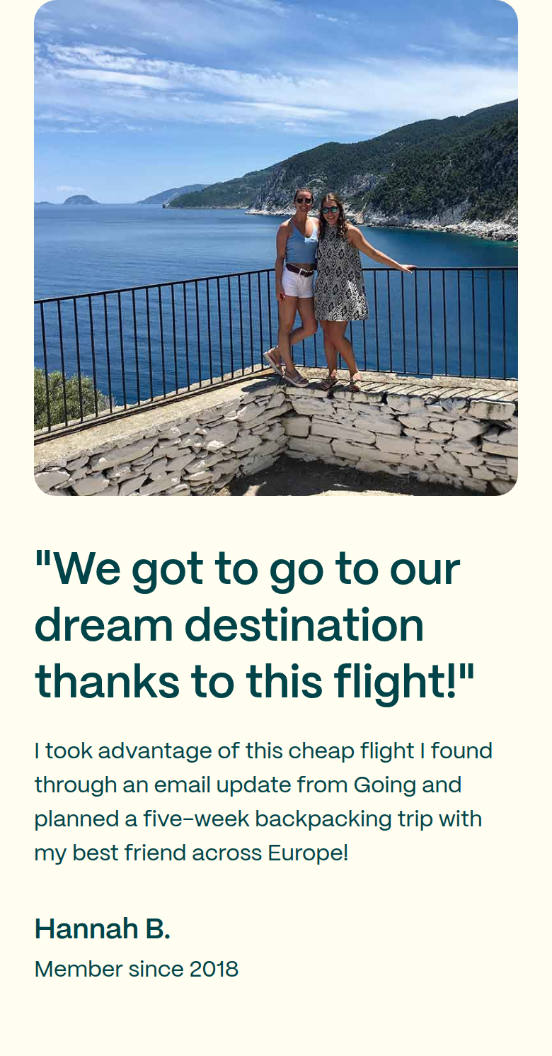 We Got to Go to Our Dream Destination section from Going, on a phone