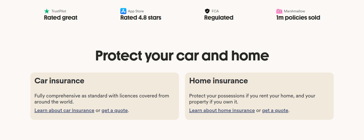 Protect Your Car and Home section from Marshmallow