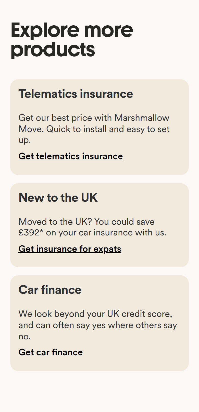 Explore More Products section from Marshmallow, on a phone