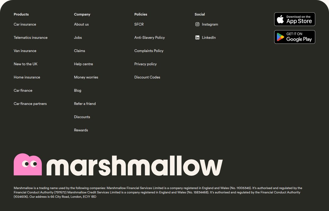 Footer section from Marshmallow