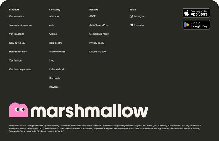 Footer section from Marshmallow