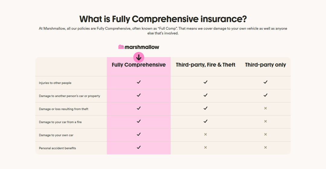 What Is Fully Comprehensive Insurance? section from Marshmallow
