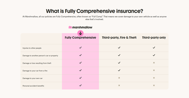 What Is Fully Comprehensive Insurance? section from Marshmallow