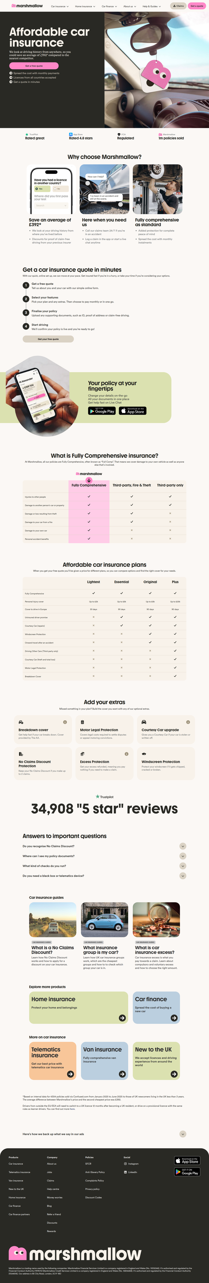 Car Insurance page from Marshmallow