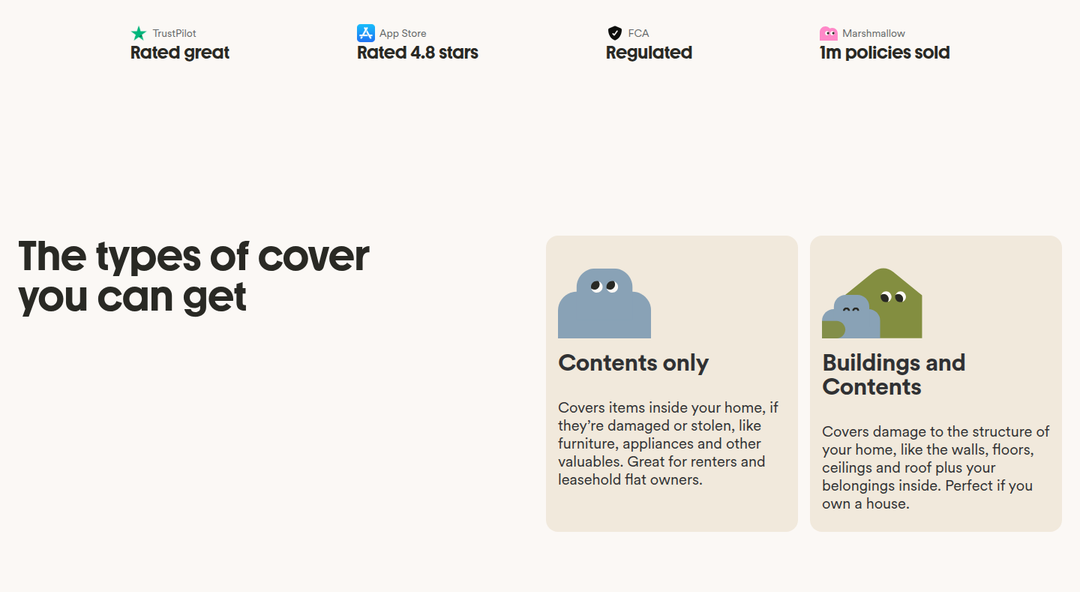 The Types of Cover You Can Get section from Marshmallow