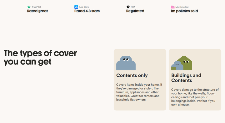 The Types of Cover You Can Get section from Marshmallow