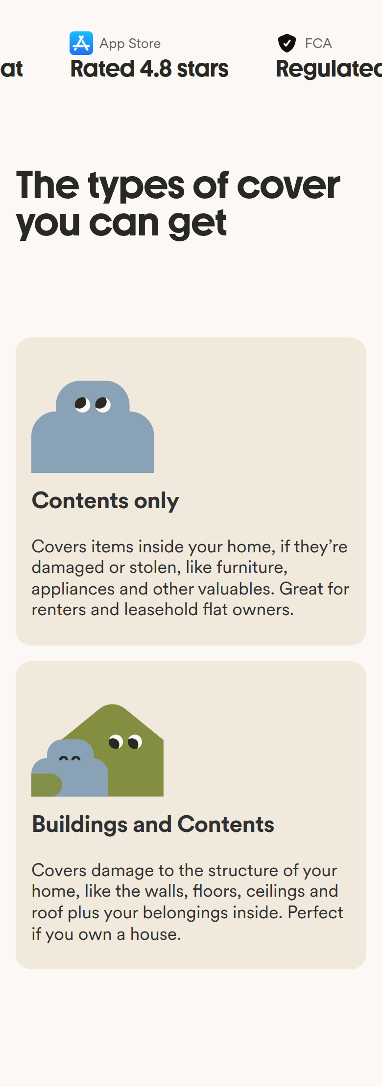 The Types of Cover You Can Get section from Marshmallow, on a phone