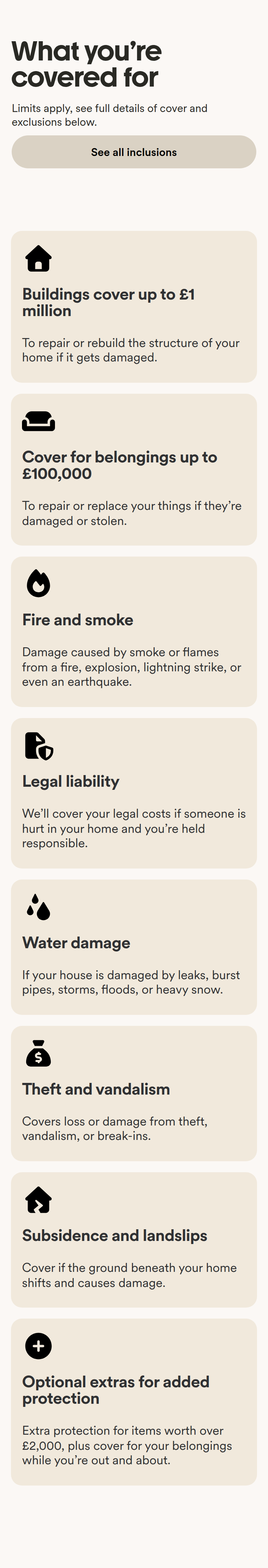 What You're Covered For section from Marshmallow, on a phone
