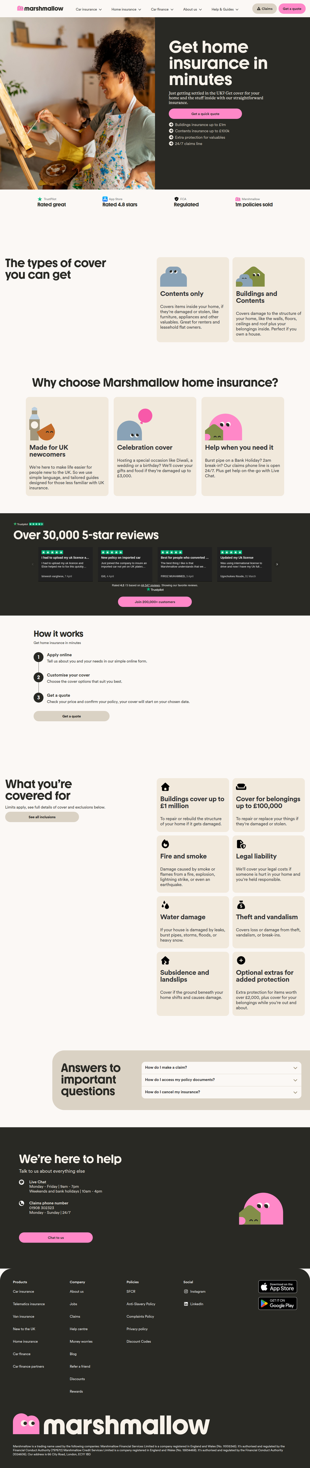 Home Insurance page of Marshmallow