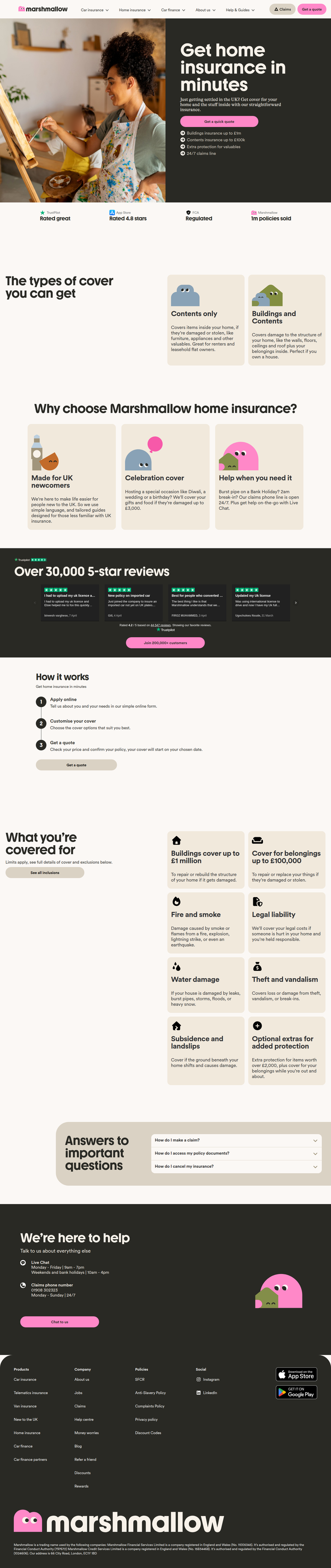 Home Insurance page from Marshmallow