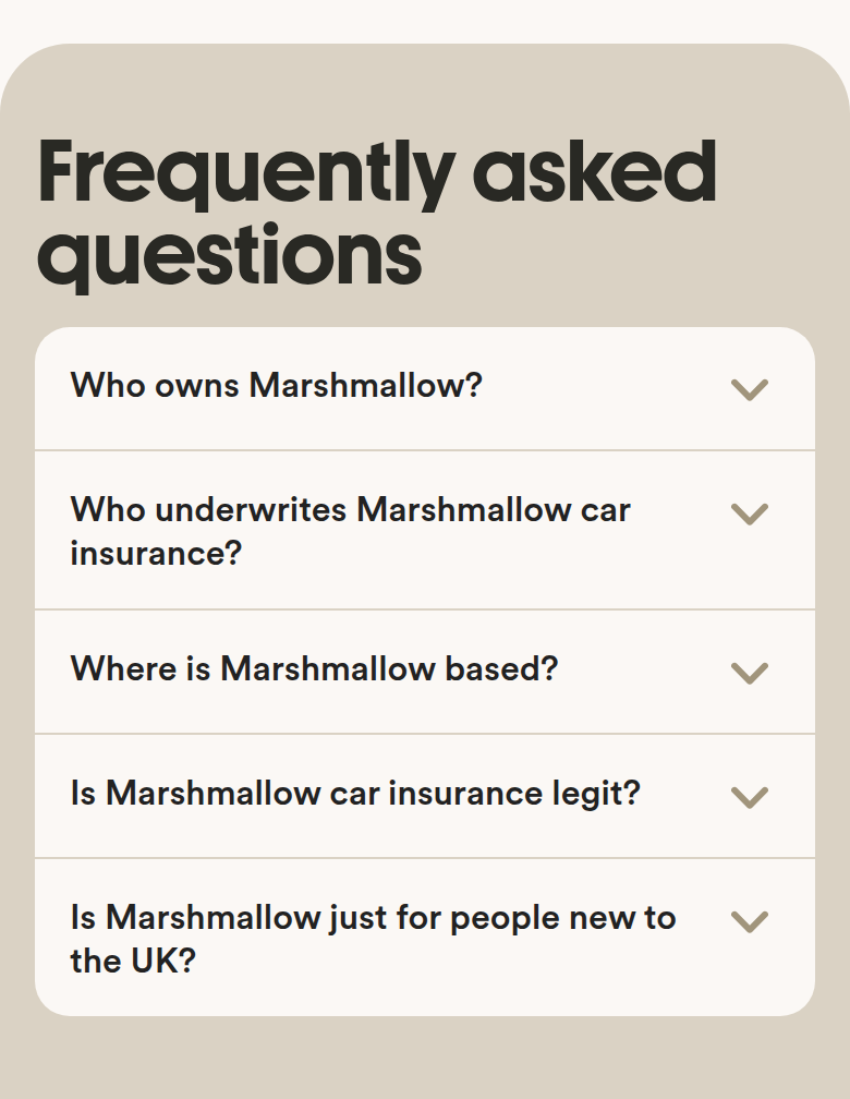 Frequently Asked Questions section from Marshmallow, on a phone