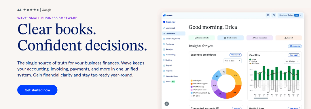 Clear Books. Confident Decisions. section from Wave