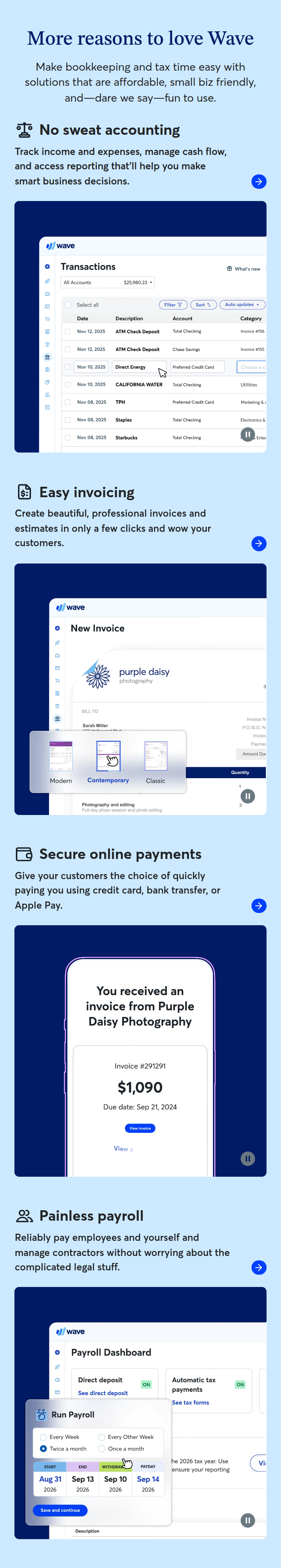 More Reasons to Love Wave section from Wave, on a phone