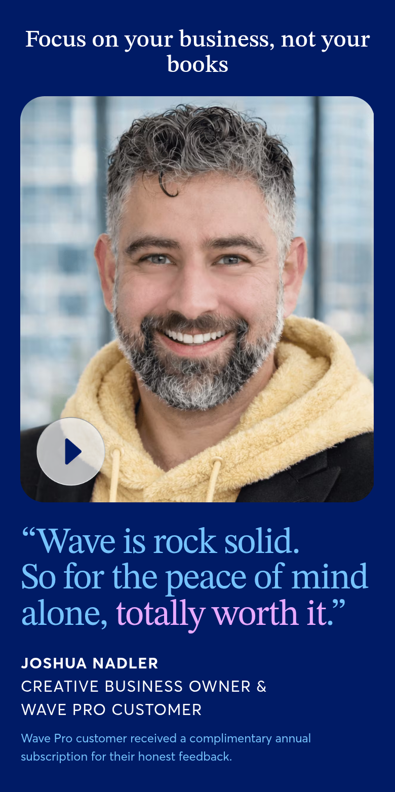 Focus on Your Business, Not Your Books section from Wave, on a phone