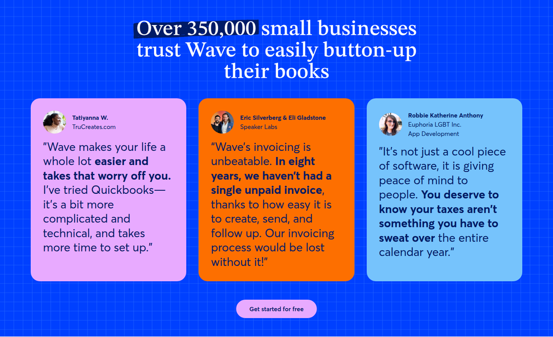 Over 350,000 Small Businesses Trust Wave section from Wave