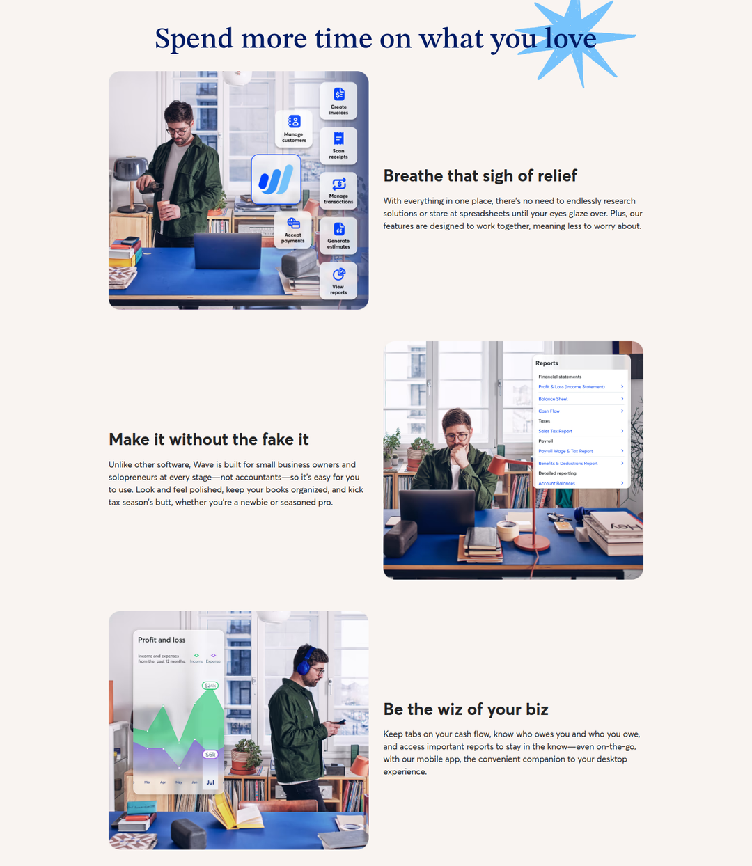 Spend More Time on What You Love section from Wave
