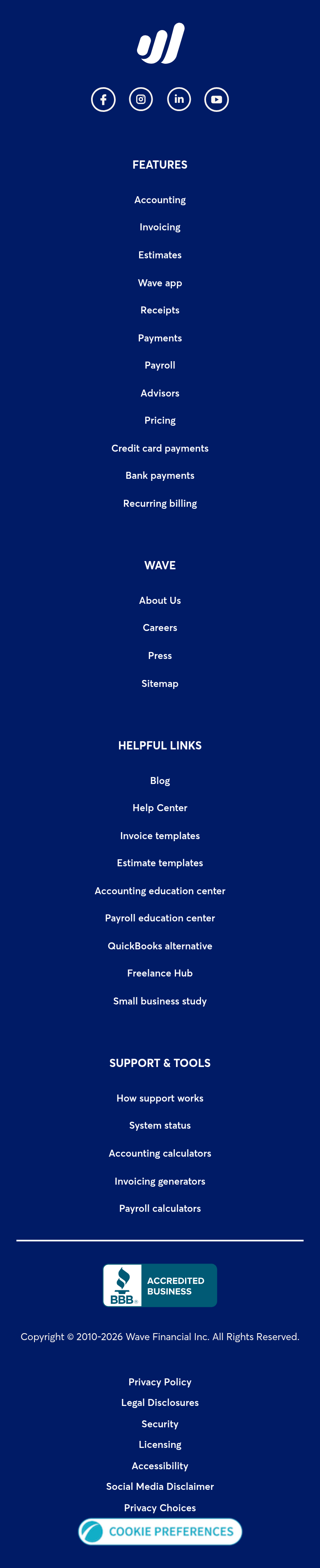 Footer section from Wave, on a phone