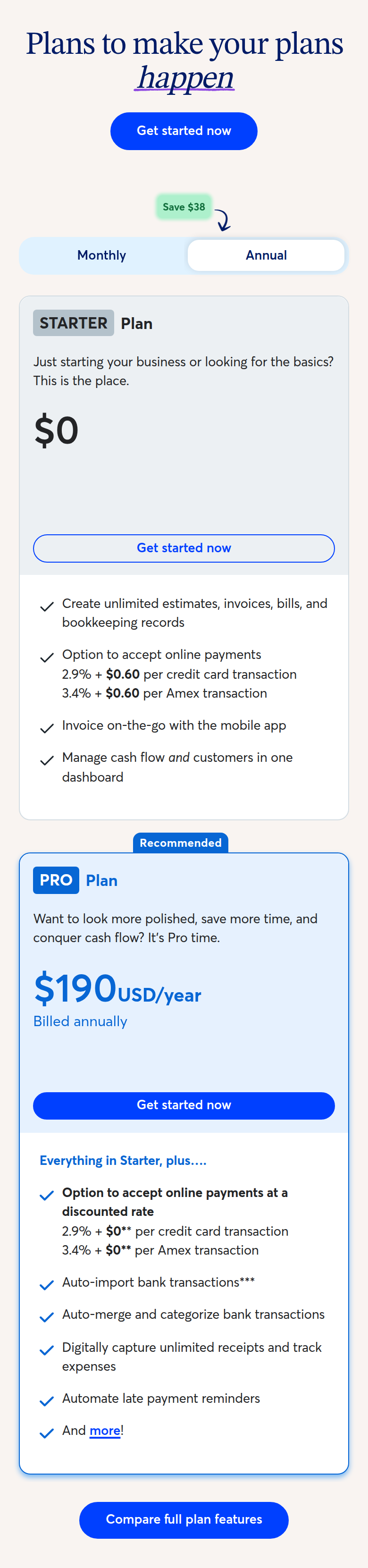 Plans to Make Your Plans Happen section from Wave, on a phone