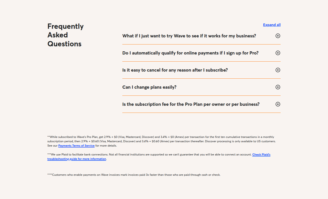 Frequently Asked Questions section from Wave