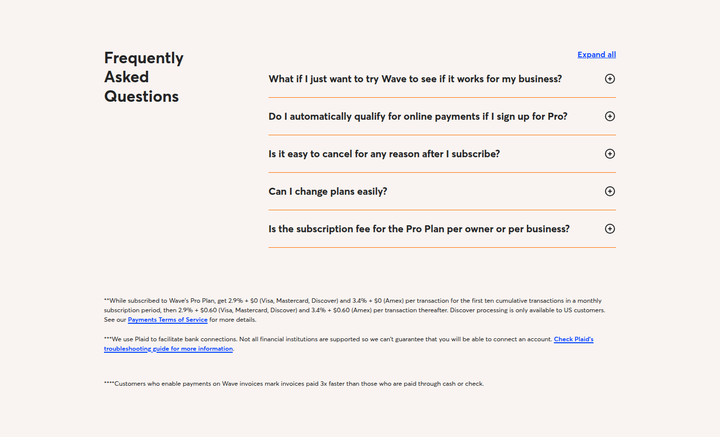 Frequently Asked Questions section from Wave
