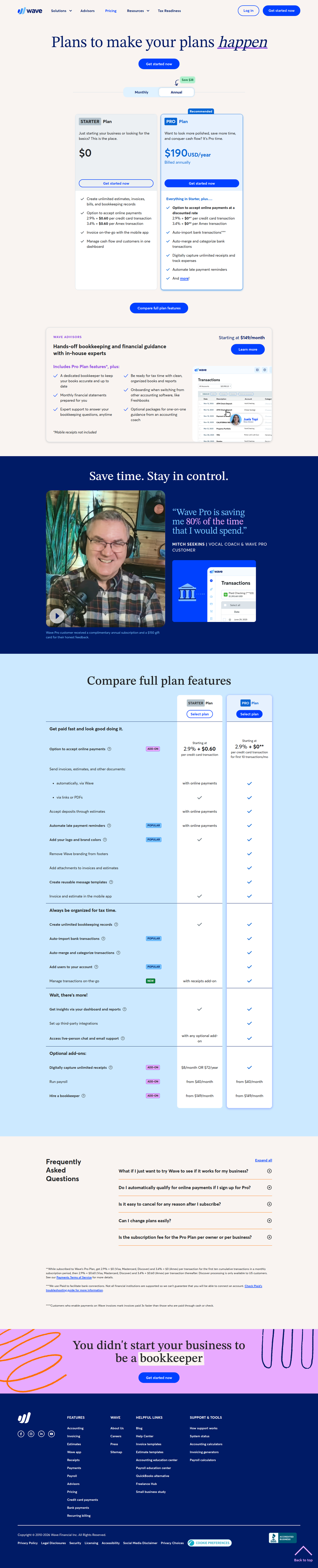 Pricing page of Wave
