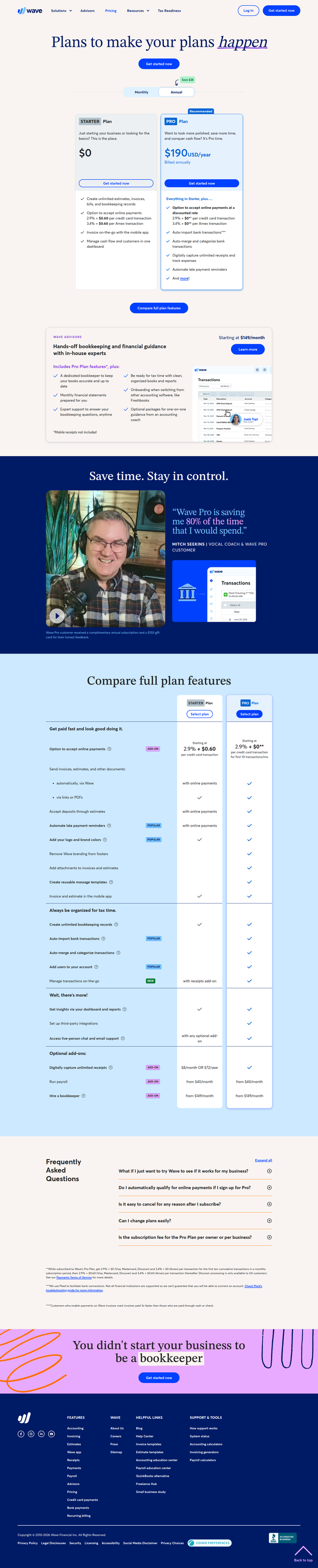 Pricing page from Wave