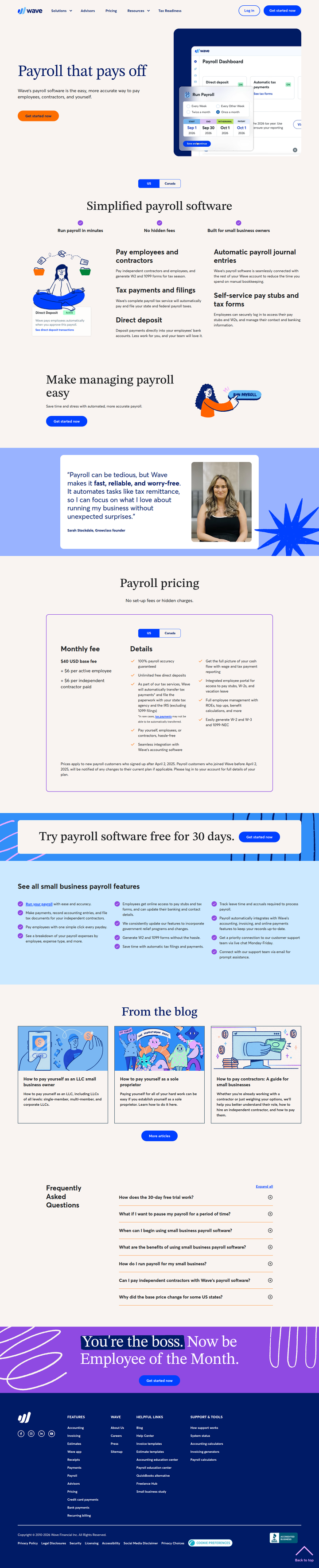 Payroll page from Wave
