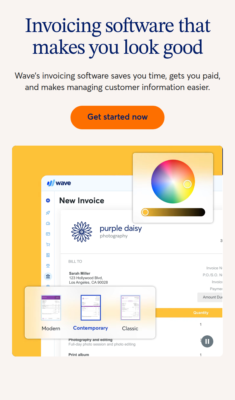 Invoicing Software That Makes You Look Good section from Wave, on a phone