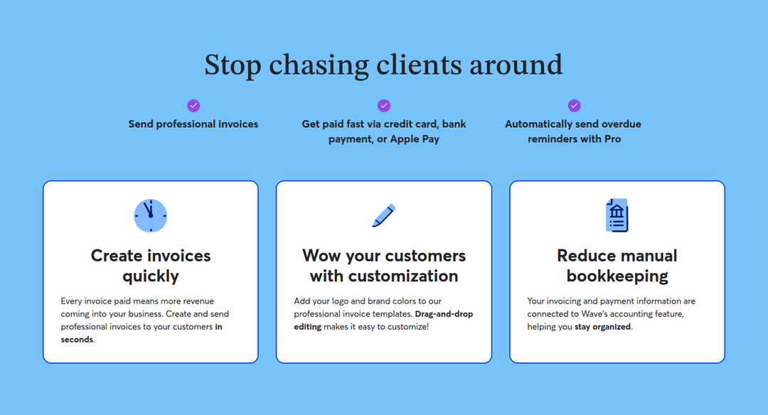 Stop Chasing Clients Around section from Wave