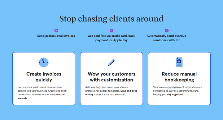 Stop Chasing Clients Around section from Wave